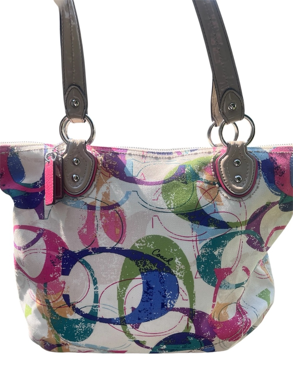 Coach Poppy Graffiti Multicolor Canvas Tote Shoulder Bag - Picture 5 of 10
